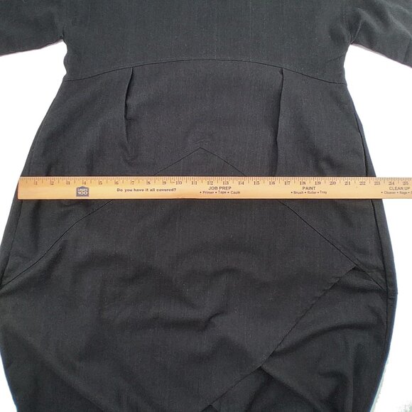 Black Linen Blend  Dress Barrel Tulip Skirt Short Sleeve Scoop Neck Pockets SZ M - Picture 11 of 13